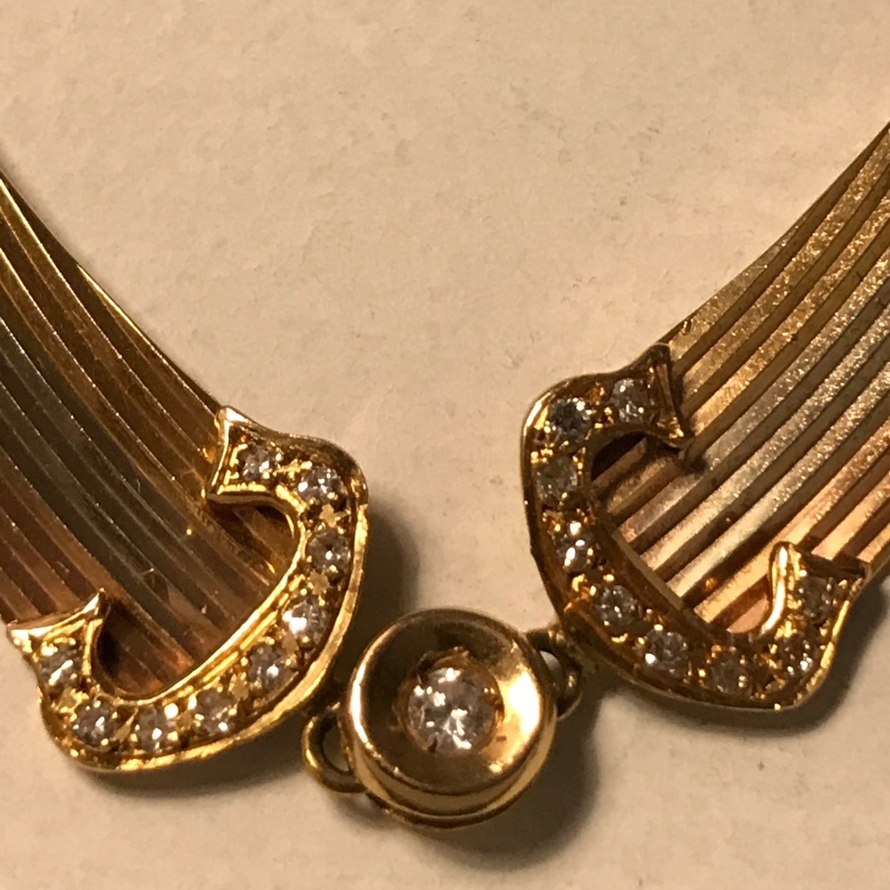18k Gold  rare vintage antique tricolor natural diamond GoldNecklace 15”11 gram